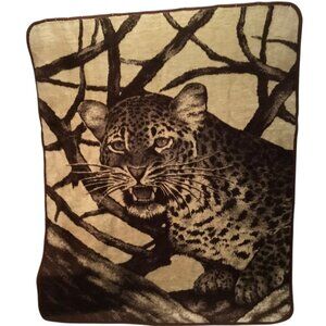 San Marcos Ryltex Mexico Reversible Blanket Cheetah Vintage Brown Cat Plush